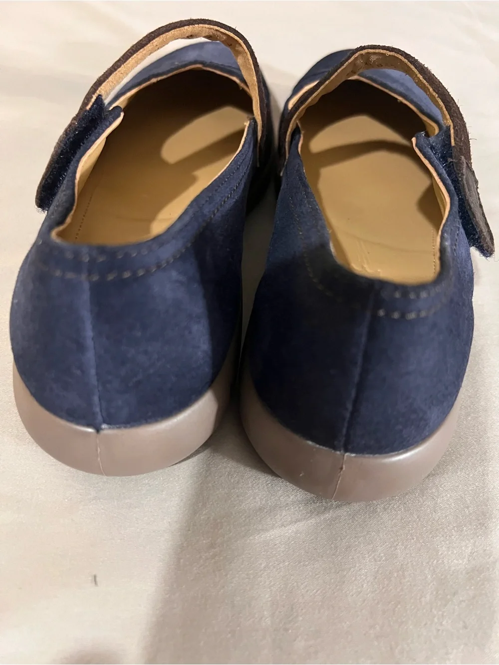 Hotter Women's Navy Suede Mary Jane Flats with Brown Strap